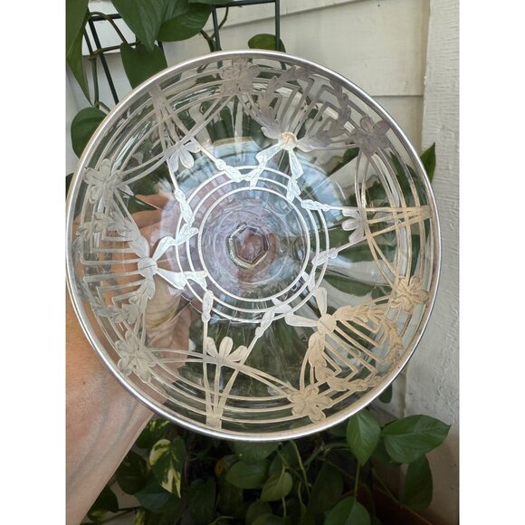 Antique 20's Art Deco Pedestal Candy Trinket Bowl Painted Sterling Overaly - Picture 12 of 16